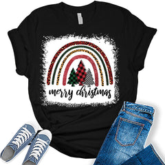 Merry Christmas Shirts Buffalo Plaid Christmas Tree Tops For Women