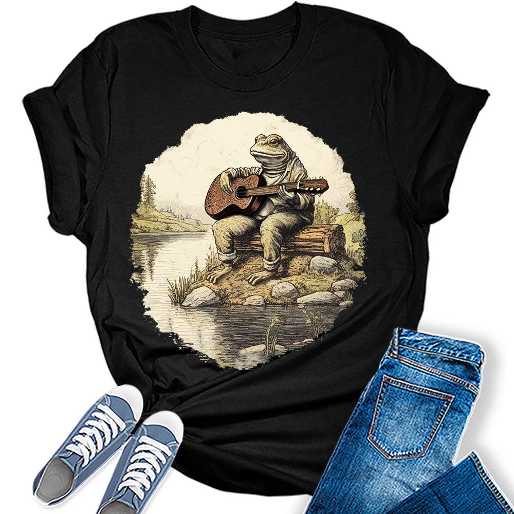 Frog Playing Music By The Pond Cottagecore Aesthetic T-Shirt