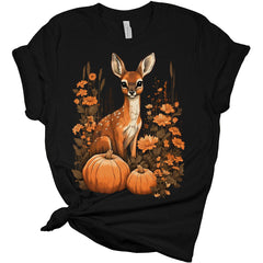 Womens Fall Deer Shirt Cottagecore Pumpkin Floral Cute Girls Graphic Tee Autumn Tops