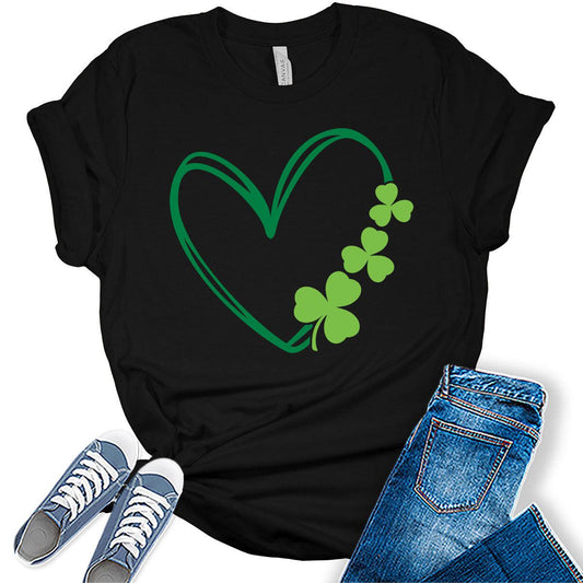 Shamrock Heart T Shirt St Patricks Day Shirt Womens Clover Graphic Tees