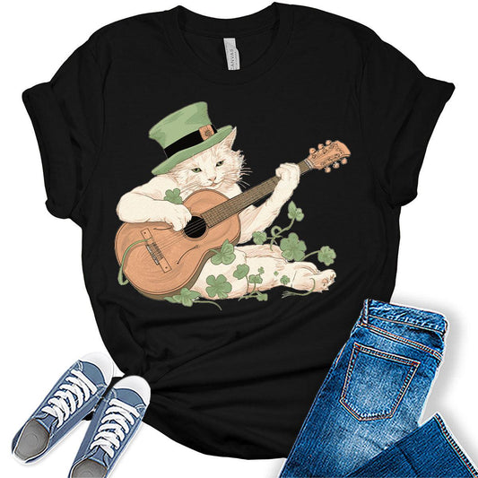 Leprechaun Cat T Shirt St Patricks Day Shirt Womens Cottagecore Graphic Tees