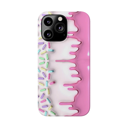 Pink Frosted iPhone 15 Case Cake With Sprinkles Background 3D Style Print Ultra-Slim Phone Case