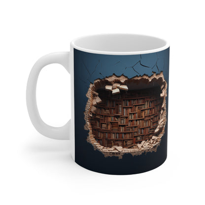 3D Library Bookshelf Mug, Book Lovers Gift Coffee Mug 11oz