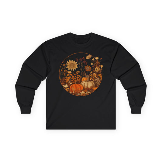 Women's Long Sleeve Fall Shirts Casual Vintage Pumpkin Floral Crewneck Graphic Tees - PF