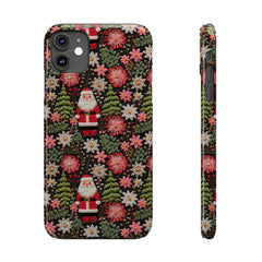 Christmas Santa Floral Christmas Tree Phone Case Embroidered Print Effect Slim iPhone Cases