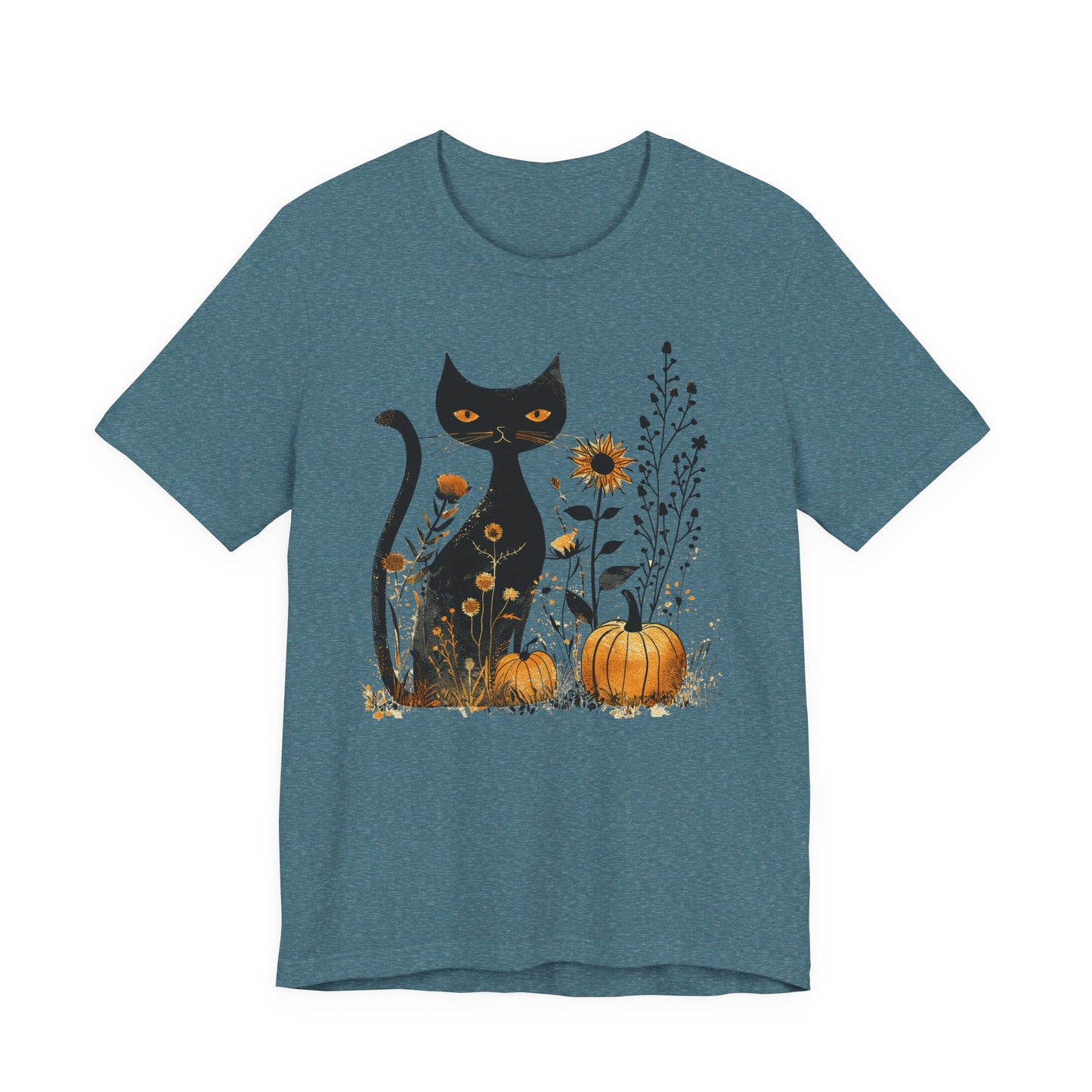 Cat Pumpkin Shirt Boho Halloween Short Sleeve Fall Plus Size Tops For Women - PF