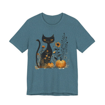 Cat Pumpkin Shirt Boho Halloween Short Sleeve Fall Plus Size Tops For Women - PF