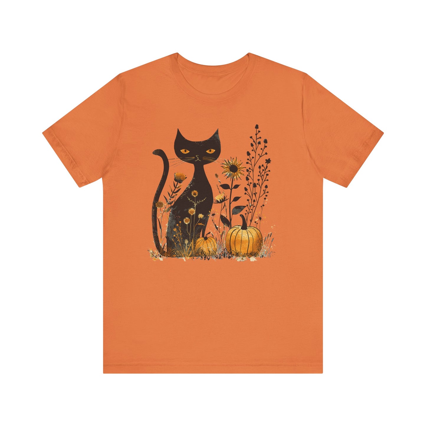 Cat Pumpkin Shirt Boho Halloween Short Sleeve Fall Plus Size Tops For Women - PF