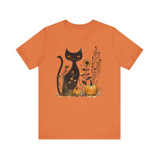 Cat Pumpkin Shirt Boho Halloween Short Sleeve Fall Plus Size Tops For Women - PF