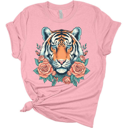 Womens Tiger Shirts Cute Bella Graphic Tees Short Sleeve Floral Summer Tops Casual Crewneck Tshirts