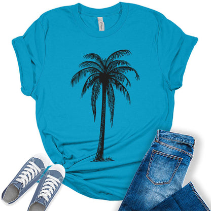 Beach Shirts for Women Palm Tree T Shirts Trendy Summer Tops Vintage Graphic Tees