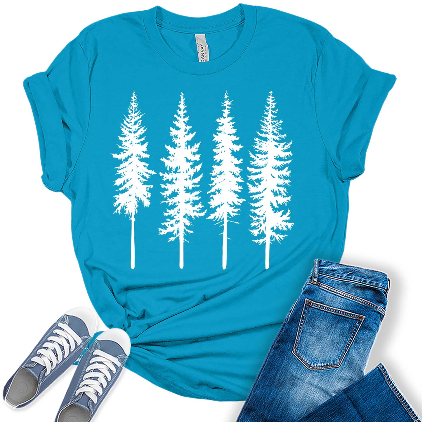 Women's Graphic Tops Pine Tree Shirt Nature Camping Hiking Casual Tee