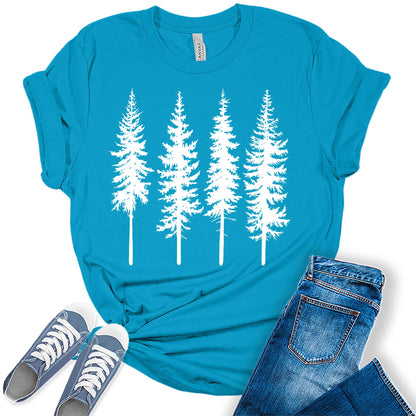 Women's Graphic Tops Pine Tree Shirt Nature Camping Hiking Casual Tee