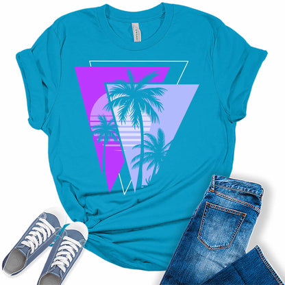 Palm Trees 80s Summer Vacation Beach Graphic Tees for Women