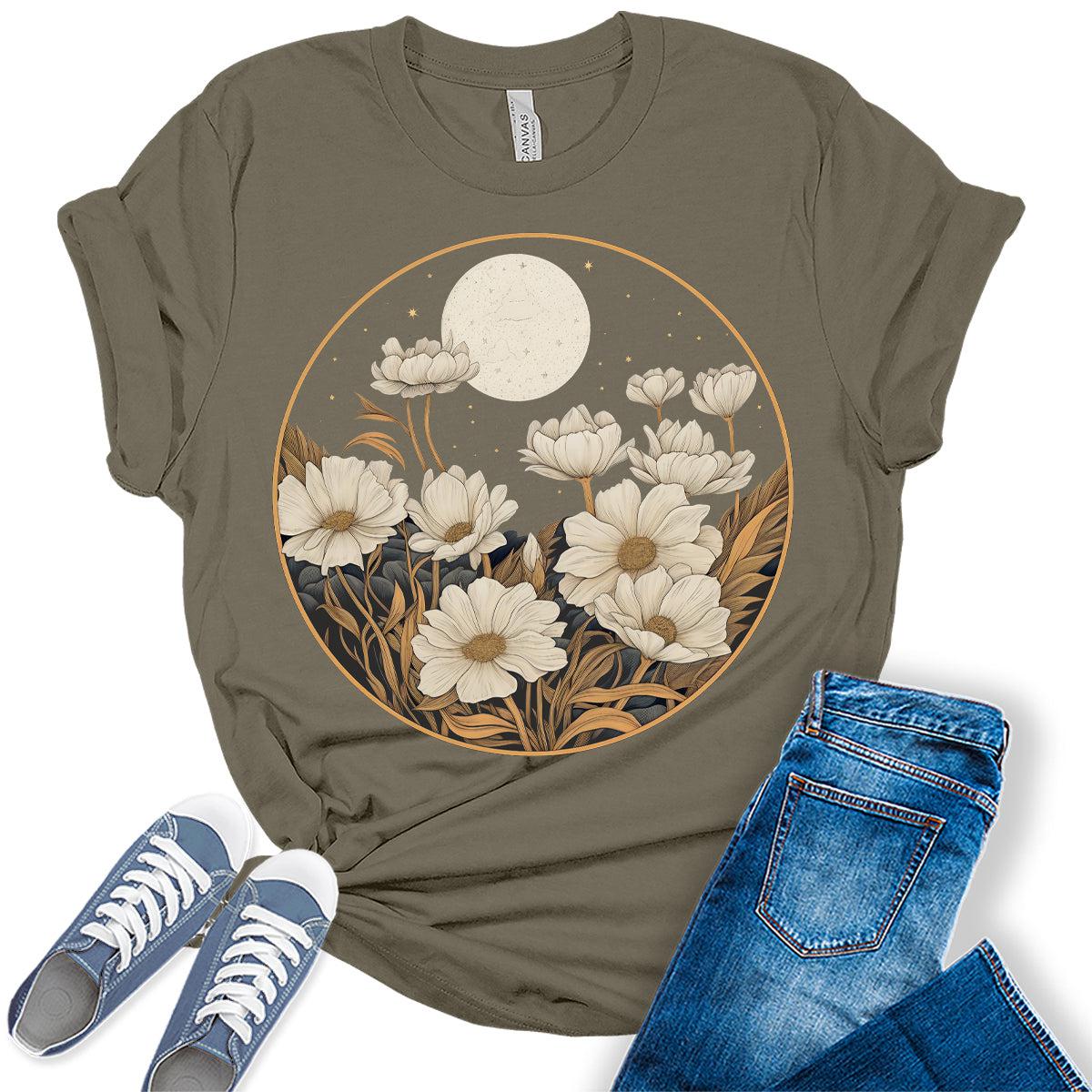 Womens Summer Shirts Wildflower Vintage Graphic Tees Spring Short Sleeve Trendy T Shirts Bella Summer Tops