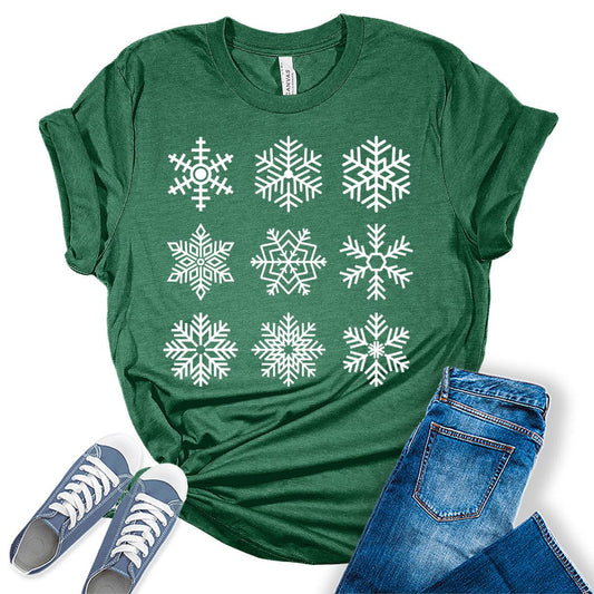 Chirstmas Shirt for Womennowflakes Graphic Tees Cute Holiday Tshirt