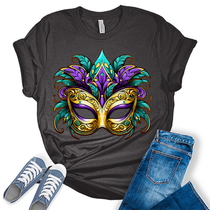 Mardi Gras Mask T Shirt Carnival Shirts for Women Funny Graphic Tees