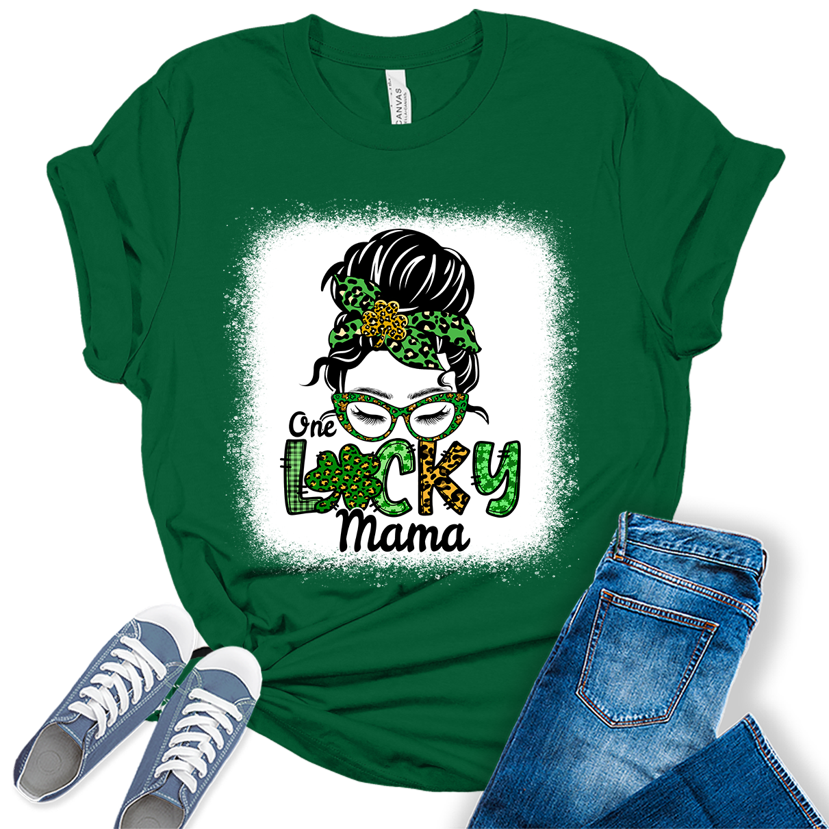 One Lucky Mama T Shirt St Patricks Day Shirt Womens Bleach Print Graphic Tees