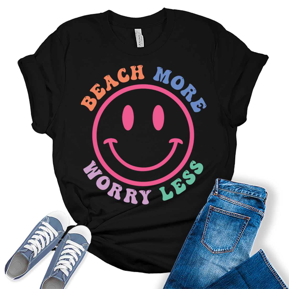 Beach Shirts for Womenmile Face T Shirt Letter Print Summer Tops Trendy Graphic Tees