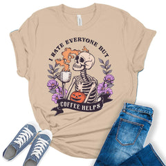 I Hate Everyone But Coffee Helps Halloween Graphic Tee for Women