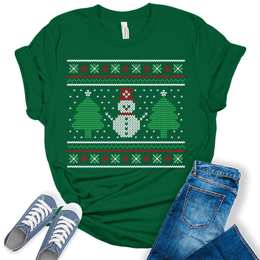 Snowman Ugly Christmas Shirts for Women Holiday Graphic Tees