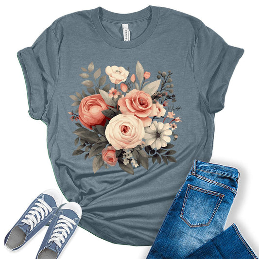 Vintage Fall Graphic Tees for Women Cottagecore Floral Shirts
