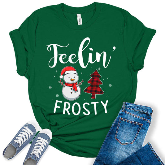 Feelin' Frosty Christmas Shirts for Womennowman Buffalo Plaid Holiday Graphic Tees