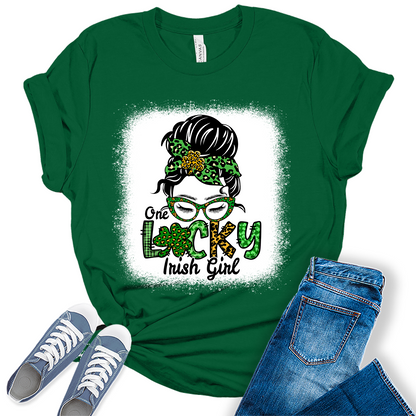 One Lucky Irish Girl T Shirt St Patricks Day Shirt Womens Bleach Print Graphic Tees