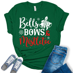 Bells Bows Mistletoe Christmas Shirt For Women