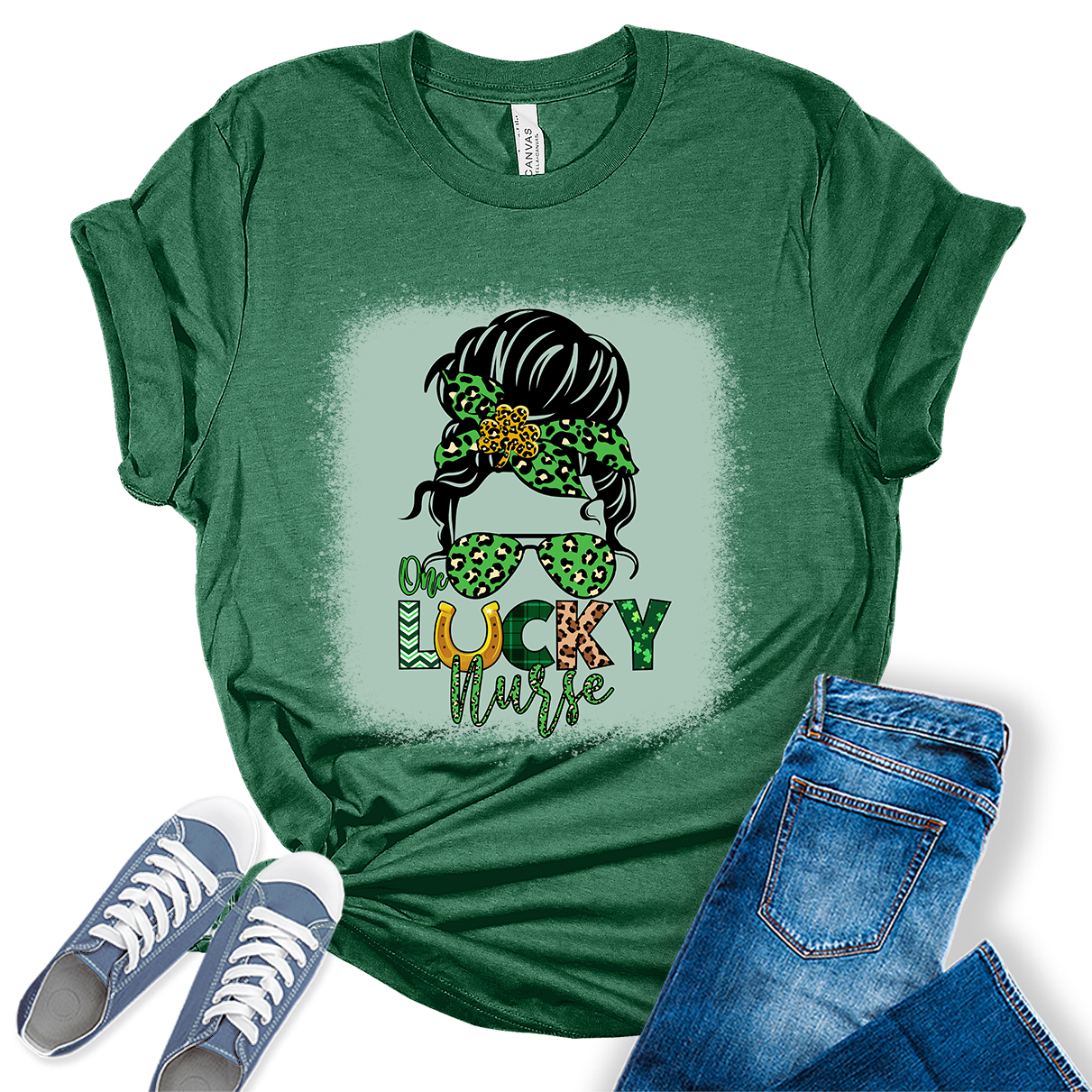 One Lucky Nurse T Shirt St Patricks Day Shirt Womens Messy Bun Graphic Tee