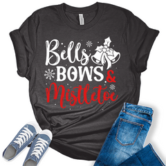 Bells Bows Mistletoe Christmas Shirt For Women