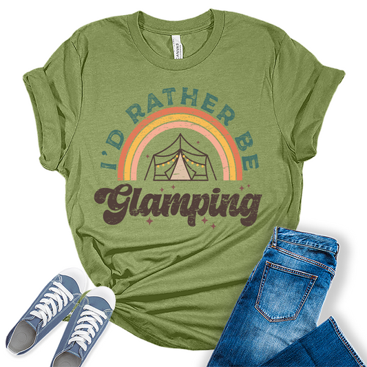 I'd Rather Be Glamping Womens Hiking Mountain Shirt Camping Graphic Tees
