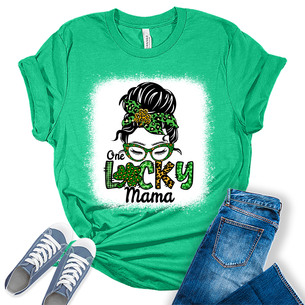 One Lucky Mama T Shirt St Patricks Day Shirt Womens Bleach Print Graphic Tees