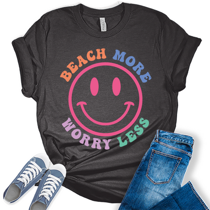 Beach Shirts for Womenmile Face T Shirt Letter Print Summer Tops Trendy Graphic Tees