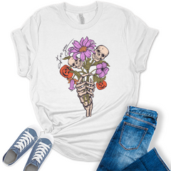 Floral Skull Bouquet Halloween Graphic Tee for Women