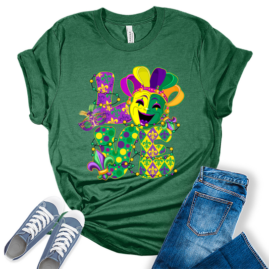 Mardi Gras Shirts for Women Love Masquerade Tshirt Party Graphic Tees