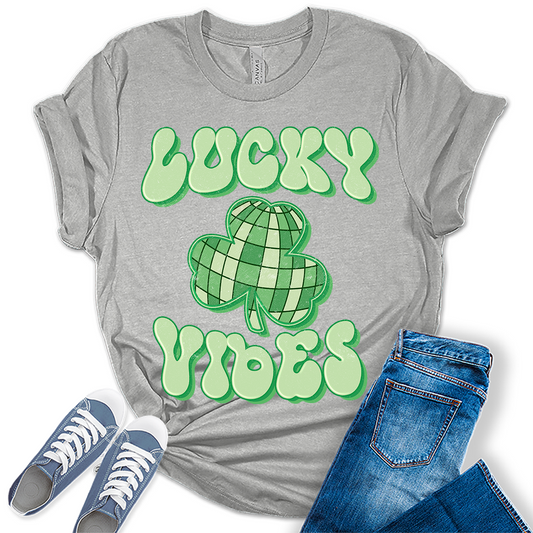 Ireland Lucky Vibes Shirt St. Patrick's Day Women Graphic Tees