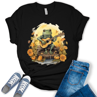 Aesthetic Cottagecore Frog Playing Guitar Women's Graphic Tee