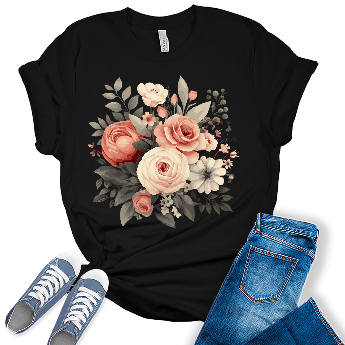 Trendy Vintage Fall Floral Graphic Tees for Women Fall Shirts