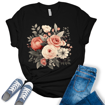 Vintage Fall Graphic Tees for Women Cottagecore Floral Shirts