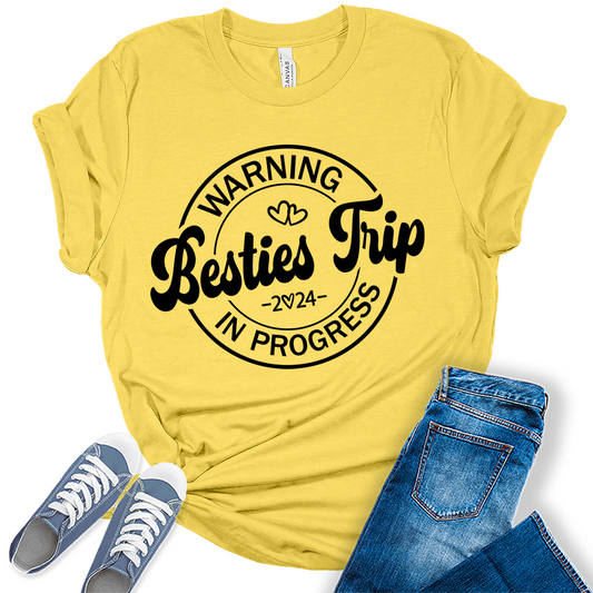 Besties Trip 2024 Shirt Vacation Graphic Tees for Women Cute Summer Tops