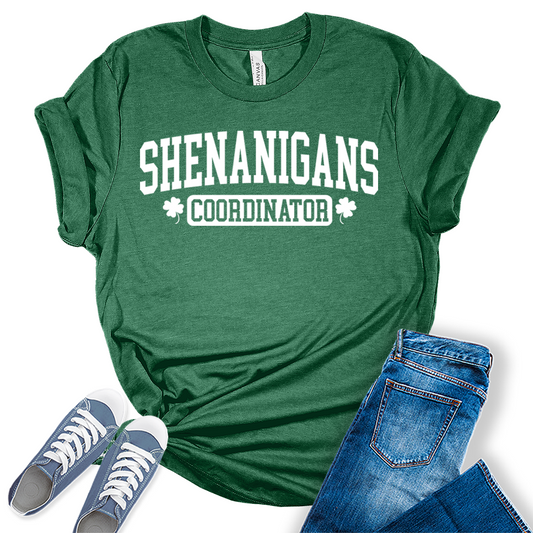 Shenanigans Coordinator T Shirt St Patricks Day Shirt Womens Letter Print Graphic Tees