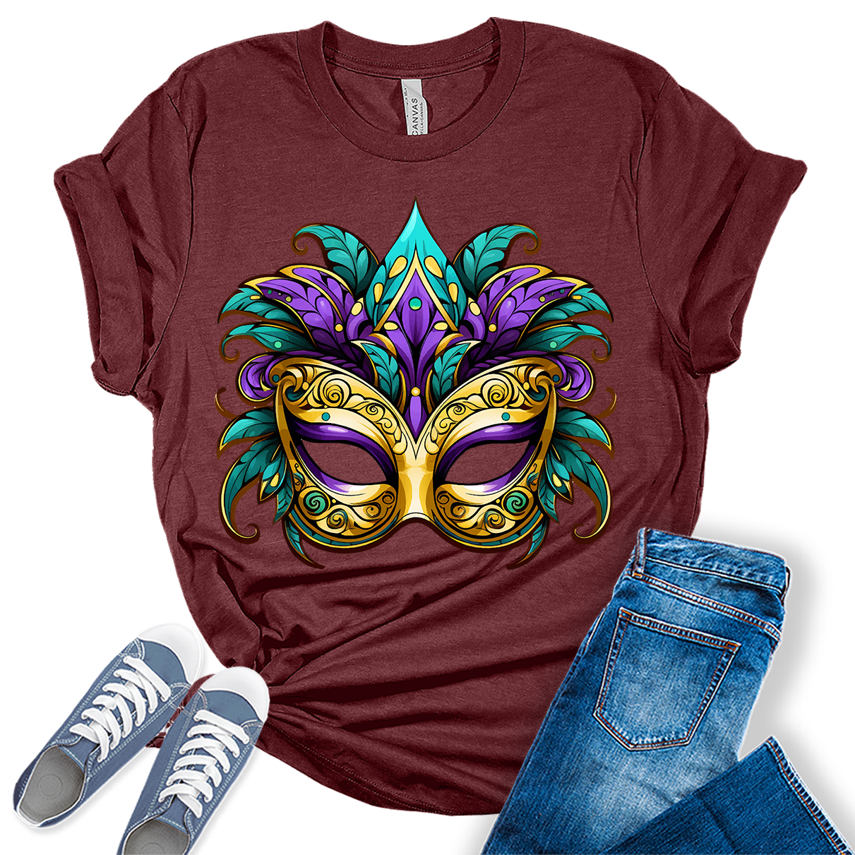 Mardi Gras Mask T Shirt Carnival Shirts for Women Funny Graphic Tees