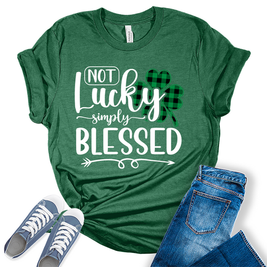 Not Lucky Simply Blessed T Shirt St Patricks Day Shirt Womens Plaid Graphic Tees