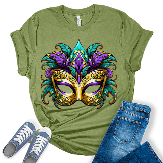 Mardi Gras Mask T Shirt Carnival Shirts for Women Funny Graphic Tees