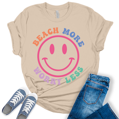 Beach Shirts for Womenmile Face T Shirt Letter Print Summer Tops Trendy Graphic Tees