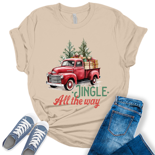 Christmas Shirts for Women Jingle All The Way Vintage Graphic Tees Holiday Tshirts