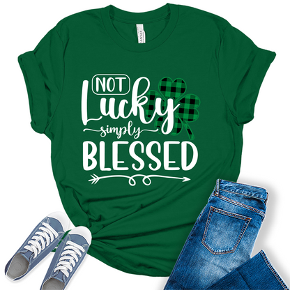 Not Lucky Simply Blessed T Shirt St Patricks Day Shirt Womens Plaid Graphic Tees