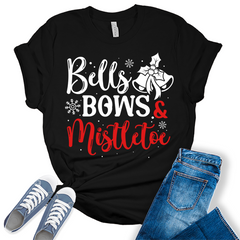 Bells Bows Mistletoe Christmas Shirt For Women
