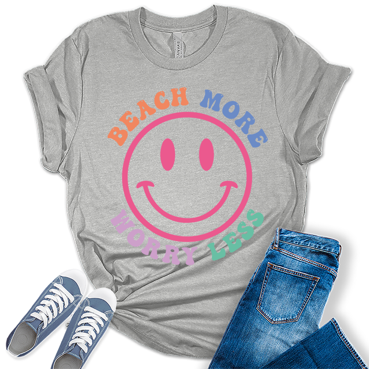 Beach Shirts for Womenmile Face T Shirt Letter Print Summer Tops Trendy Graphic Tees